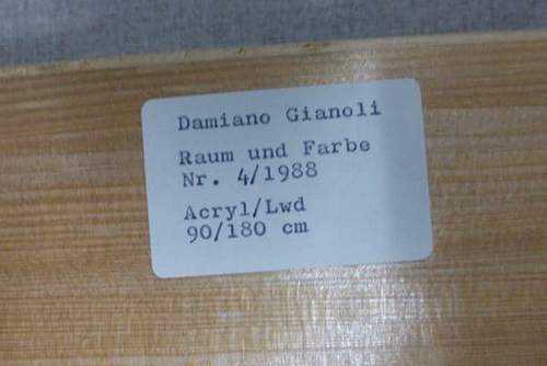 Oel
                                  auf Leinwand 90x180, 4/1988,
                                  "Raum und Farbe" R�ckseitig
                                  signiert Damiano Gianoli 4/1988